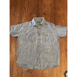 ORVIS‎ Mens Blue Linen Shirt Short Sleeved Button Down Large Chambray Beach Prep